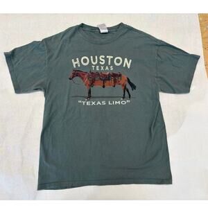 The Duck Co Houston Texas Limo Horse Graphic Tee Mens Large Distressed Blue